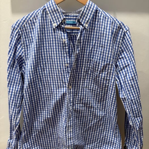J McLaughlin white/blue/navy gingham shirt - Picture 1 of 2